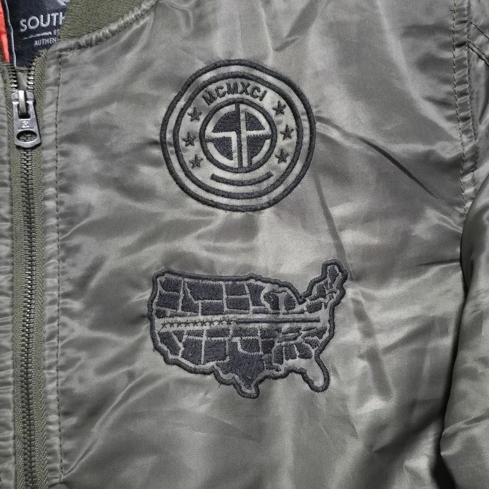 VTG Southpole Bomber Flight Jacket Mens Small Quilted Lined Y2K Army Green